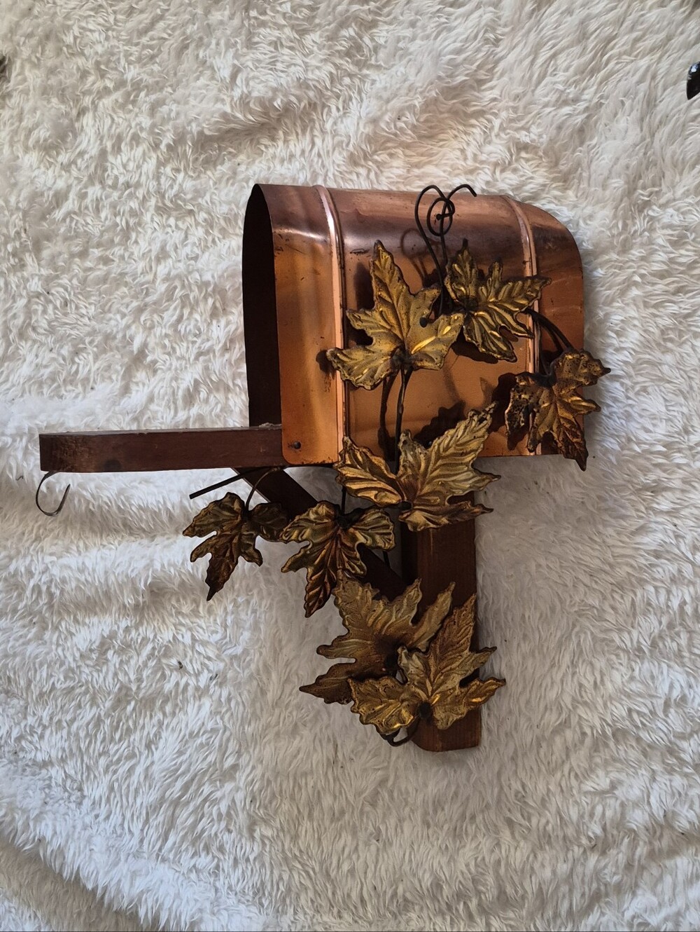 Decorative Copper Mailbox Wall Accent with Gold Leaf Motif